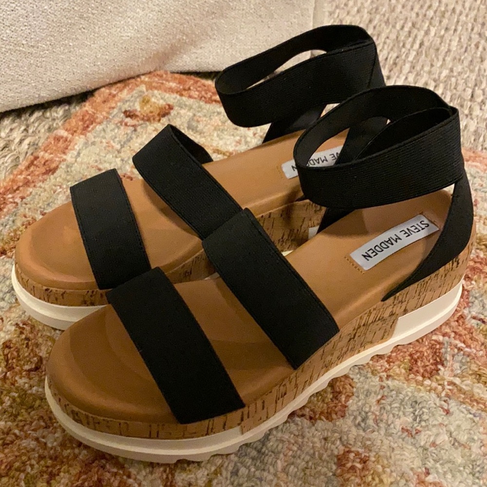 Steve Madden Bandi Elastic Cork Flatform Sandals 8